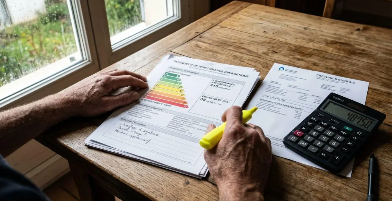 Analyse de factures d'énergie et diagnostic de performance énergétique sur une table de travail
