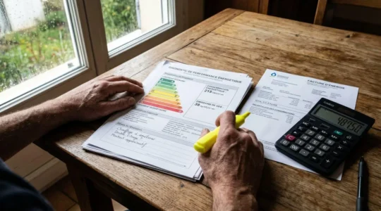 Analyse de factures d'énergie et diagnostic de performance énergétique sur une table de travail