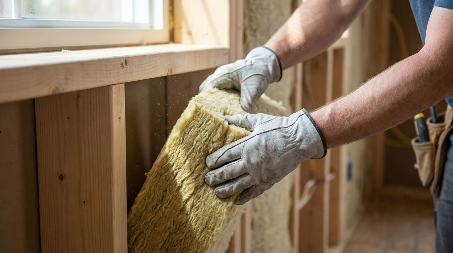 Coupe transversale d'un mur avec matériau isolant thermique sur chantier de rénovation